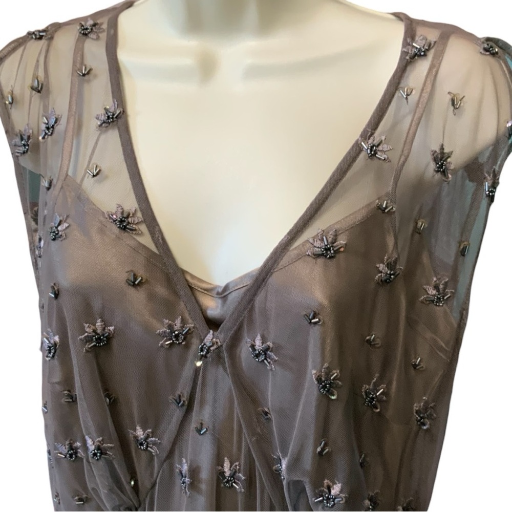 Embroidered Beaded Sheer Top With Attached Camisole Girly Feminine Size 12 - Picture 3 of 16